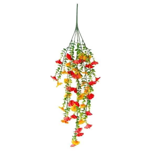 Fake Hanging Flowers for Outdoors, Lifelike Bloom Plant Vine with Green Leaves, Artificial Planter for Porch Window Garden Decoration (No Fading)