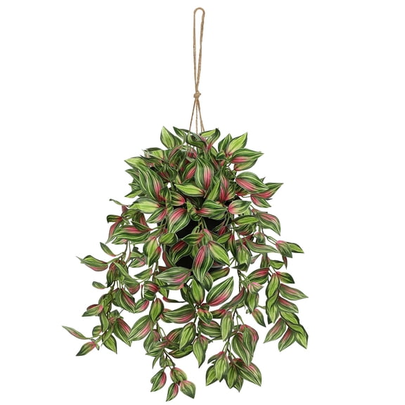 Fake Hanging Plants 17.7" Faux Watermelon Peperomia Silk Plants with Black Pot Artificial Hanging Greenery for Home Garden Balcony Outdoor Patio Decor
