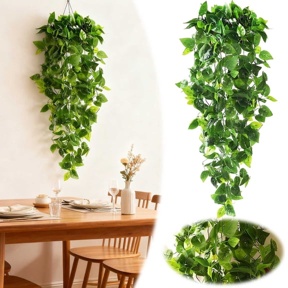 Hanging Plants, 35.43 inch Artificial Hanging , Lush Pothos Vines for Home Room Wall Shelf Porch Outdoor Indoor Decor (No Baskets)