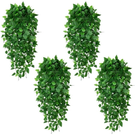Scidweet Artificial Hanging Plant, 4 Pack Faux Pothos Vines Hanging Greenery Fake Plant for Wall Home Bedroom Living Room Indoor Outdoor Decor