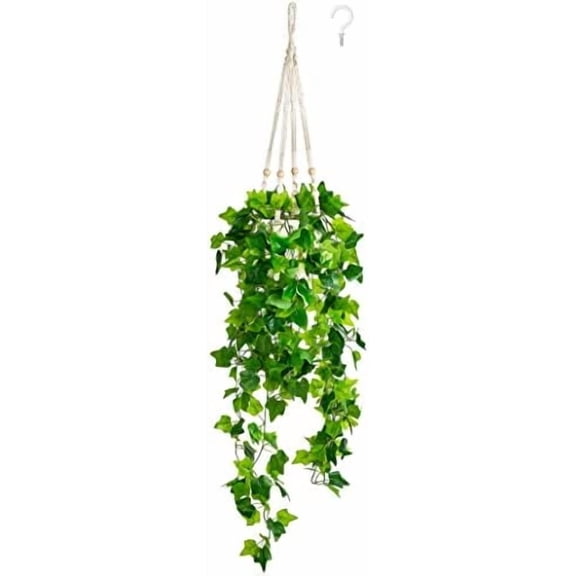 Fake Hanging Plants Artificial Decor Macrame Hanger with Artificial Vines in Pots Greenery for Wall Ceiling Bedroom Bathroom Indoor Home Decor, 1 Pack$$Home Decor, Kitchen, & Other