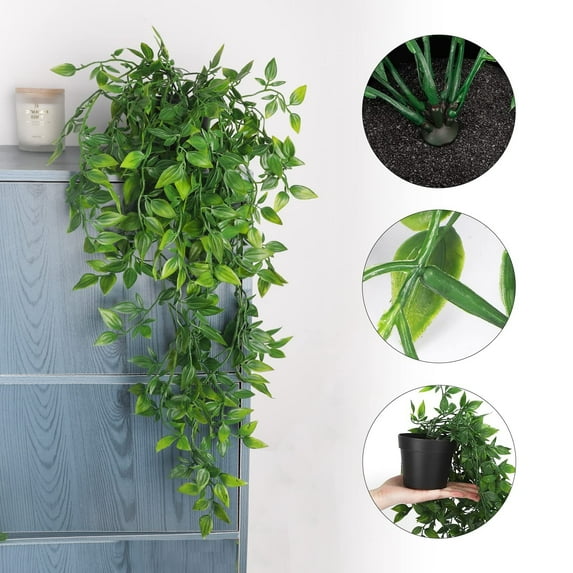 Fake Hanging Plants, Artificial Small Potted Plants for Indoor Outdoor Decor, Office Living Room Shelf Room Decor, Cozy Home Decor Greenery