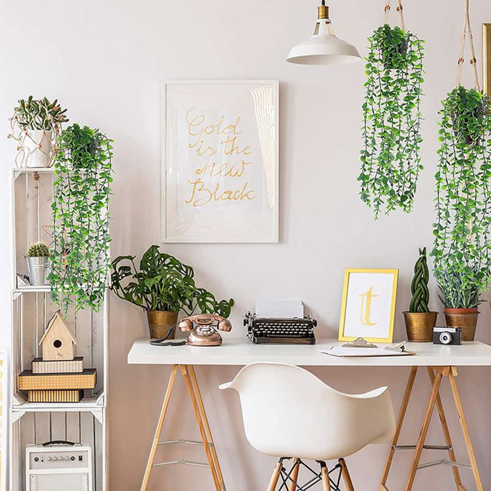 Fake Hanging Plants in Pots Artificial mandala Ivy Vine Leaves for Home Kitchen Garden Office Wall Mounted Shelf Decor 2 Pack Looks Full 2.13 Feet Long Green