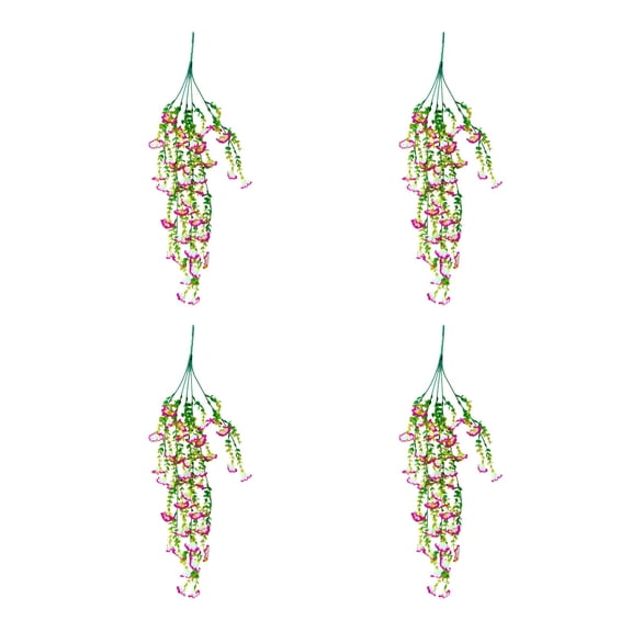 Fake Hanging Vines with Pink Edges 4Pcs Artificial Morning Glory Plants for Wall Decor Indoor Outdoor Garden Balcony Cottagecore Style