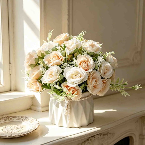 Fake Hydrangeas with Pot, Mini Hydrangea Artificial Flowers, Artificial Plant in Vase, Office Desktop Decorations, Artificial Silk Flowers Set, Hemp Rope Vase, Home Decoration Fake Flower Pot