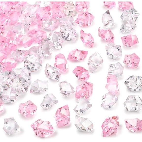 Fake Ice, 150PCS Acrylic Fake Diamonds Vase Fillers Pink and Transparent Rocks Plastic Gems for Party Table Scatter Decor
