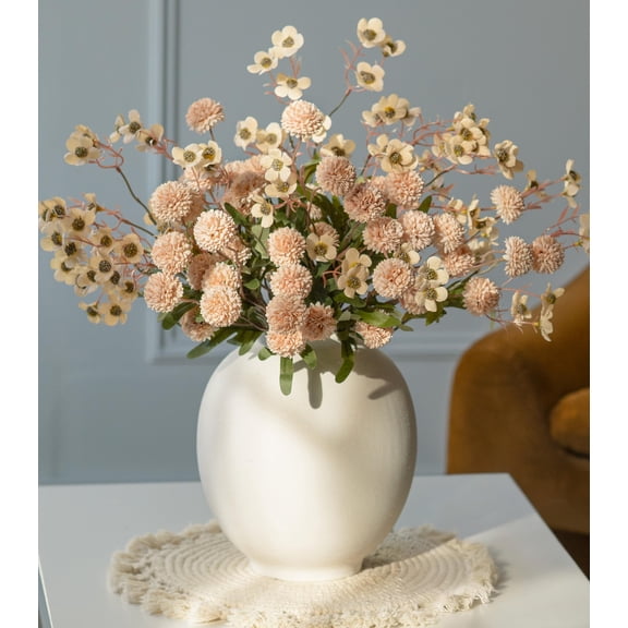 Fake Kiku Flowers, Faux Silk Pompon Mums Artificial Flowers, Chrysanthemum Stems Floral Arrangement Dried Flowers Vintage Decorative Indoor Home Decor Blue with Wax (Vase not Included)