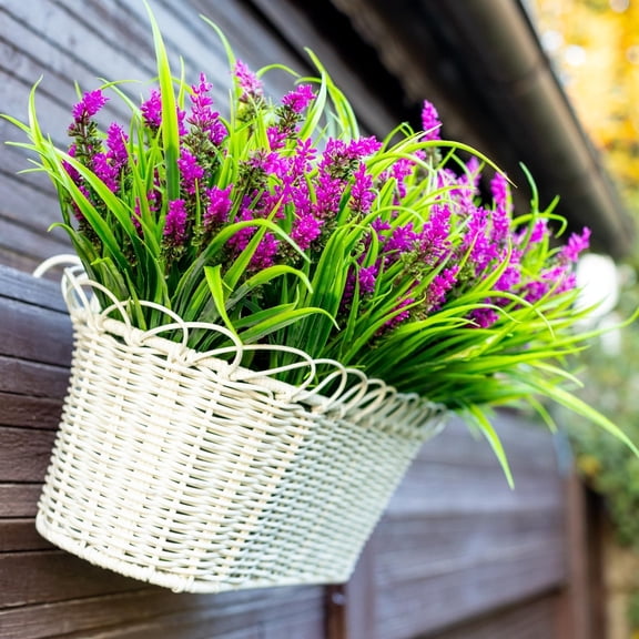 simeccom 24 Bundles Fake Lavender Flowers UV Resistant Plastic Plants Faux Purple Grass，Rose Red