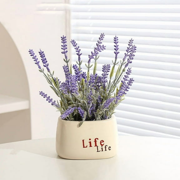 Fake Lavender with Pot, Lavender Artificial Flowers Artificial Plant in Ceramic Vase for Office Desktop Decorations (Purper)