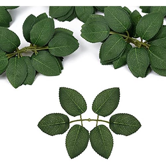 Fake Leaves for Roses Decorations, 80pcs Bulk Green Rose Leaves with Stems for DIY Wedding Bouquets Centerpieces Party Decorations Rose Vine Wreath Garlands Supplies