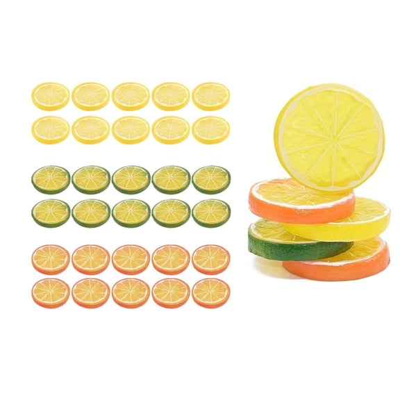 Fake Lemon Slices,Artificial Fruit Party Decorations,Fake Lemon Decorations for Party,QZS Kitchen Decoration,30Pcs Simulation Fruit for Home Kitchen(Green,Yellow,Orange)