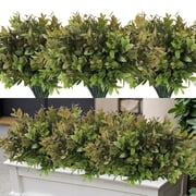 RECUTMS 8 Bundles Artificial Greenery Stems Fake Green Plants Faux Outdoor Plants UV Resistant Plastic Shrubs for Farmhouse Pathway Indoor Decorations Grayish Green
