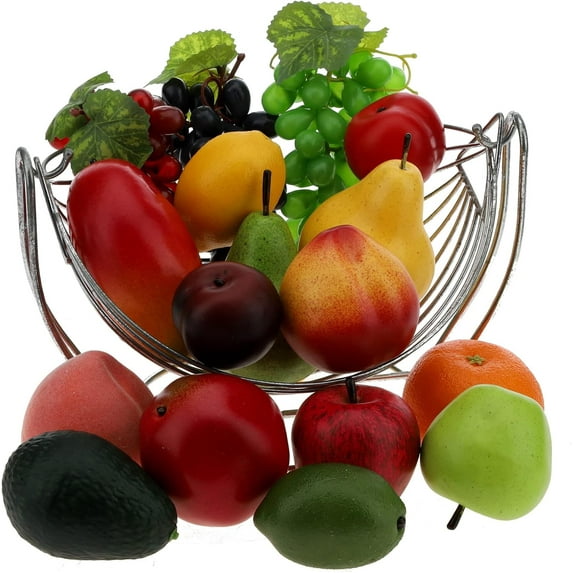 Fake Mixed Fruit Artificial Apple, Peach, Pear, Orange, Grape, Mango, Lemon, Pomegranate, Avocado, Kiwi Model Home Kitchen Decoration - 17 Pcs