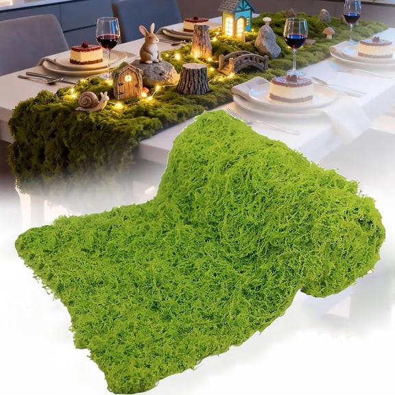 Fake Moss Table Runner,11.8"x70.9" Soft Fluffy Faux Moss Mat, Artificial Dark Green Mosses Roll Fake Grass Wall Decor for Wedding Table Centerpieces Fairy Garden DIY Crafts Indoor Party
