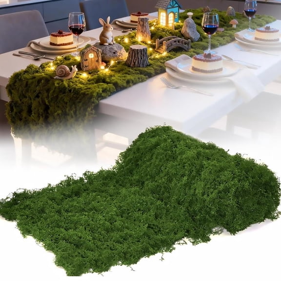 Fake Moss Table Runner, Non-Shedding Soft Fluffy Faux Moss Mat Roll, 12" x 71" Artificial Green Grass Rug for Fairy Garden, Woodland Wedding, Party & DIY Crafts Table Centerpieces