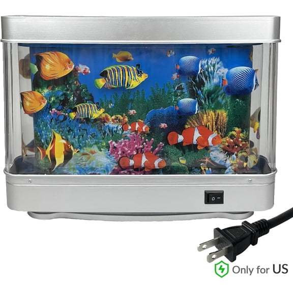 Fake Motion Fish Tank Mini Aquarium, Artificial Tropical Decorative Lamp Night Light with Moving Fish, Gift for Family, Perfect for Home Decorations(US Plug)