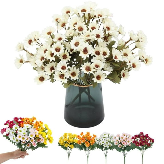 Fake Mums Artificial Fall Flowers for Outdoors Silk Daisy Floral Faux Mum Plants for Home Decor Indoor Outside Porch Pots Planters Potted Decorations,White