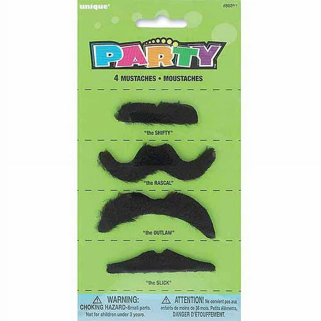 Fake Mustache Party Favors, 4-Count