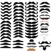 Mustache Set Realistic Self-Adhesive Mustaches 60-Piece Assorted Novelty Facial Hair Props for Halloween, Themed Parties, Birthday Events, Family Gatherings & Photo Booth Use