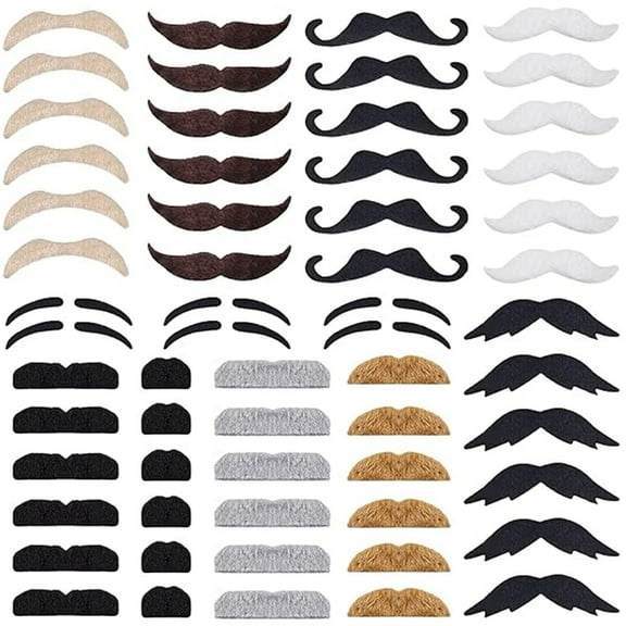 Kabuer Fake Mustaches 60 Pcs Self Adhesive Beard for Christmas Party Supplies Decorations, Suitable for All Ages Multicolored