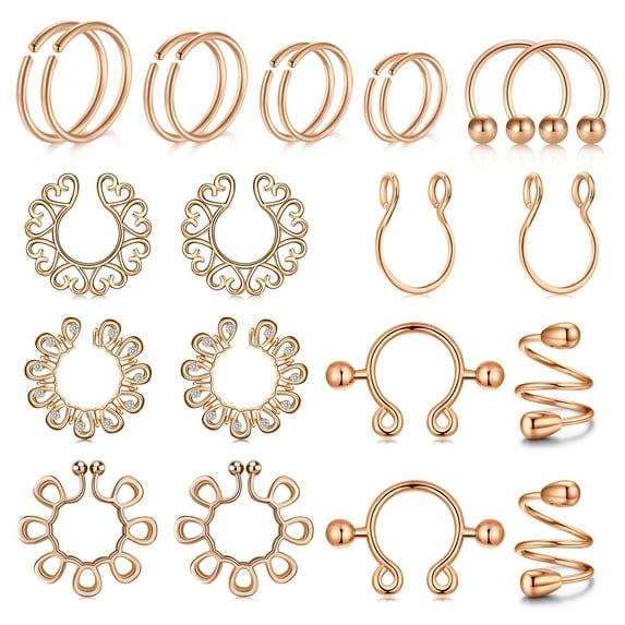 Fake Nipple Ring Stainless Steel Non-Piercing Nipple Rings Clip On Nipplerings Faux Body Piercing Jewelry for Women Men 11Pairs
