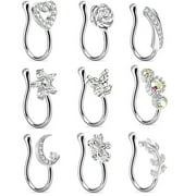 BANGCOOL Fake Nose Cuff Rhinestone 9PCS Mini Non Piercing Faux Nose Ring Ear Clip Jewelry