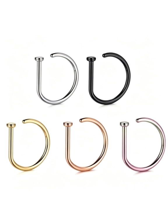 Fake Nose Ring D Shape Non Pierced Clip on Nose Lip Stud for Men Women Halloween Jewelry