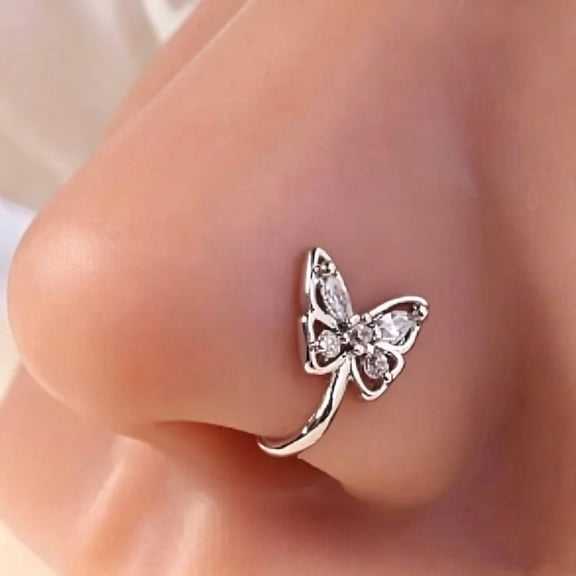 Fake Nose Studs Nose Clip Non Piercing U Shape Fake Nostril Ring Cubic Zirconia No Hole Nose Cuff Jewelry for Women Butterfly CZ