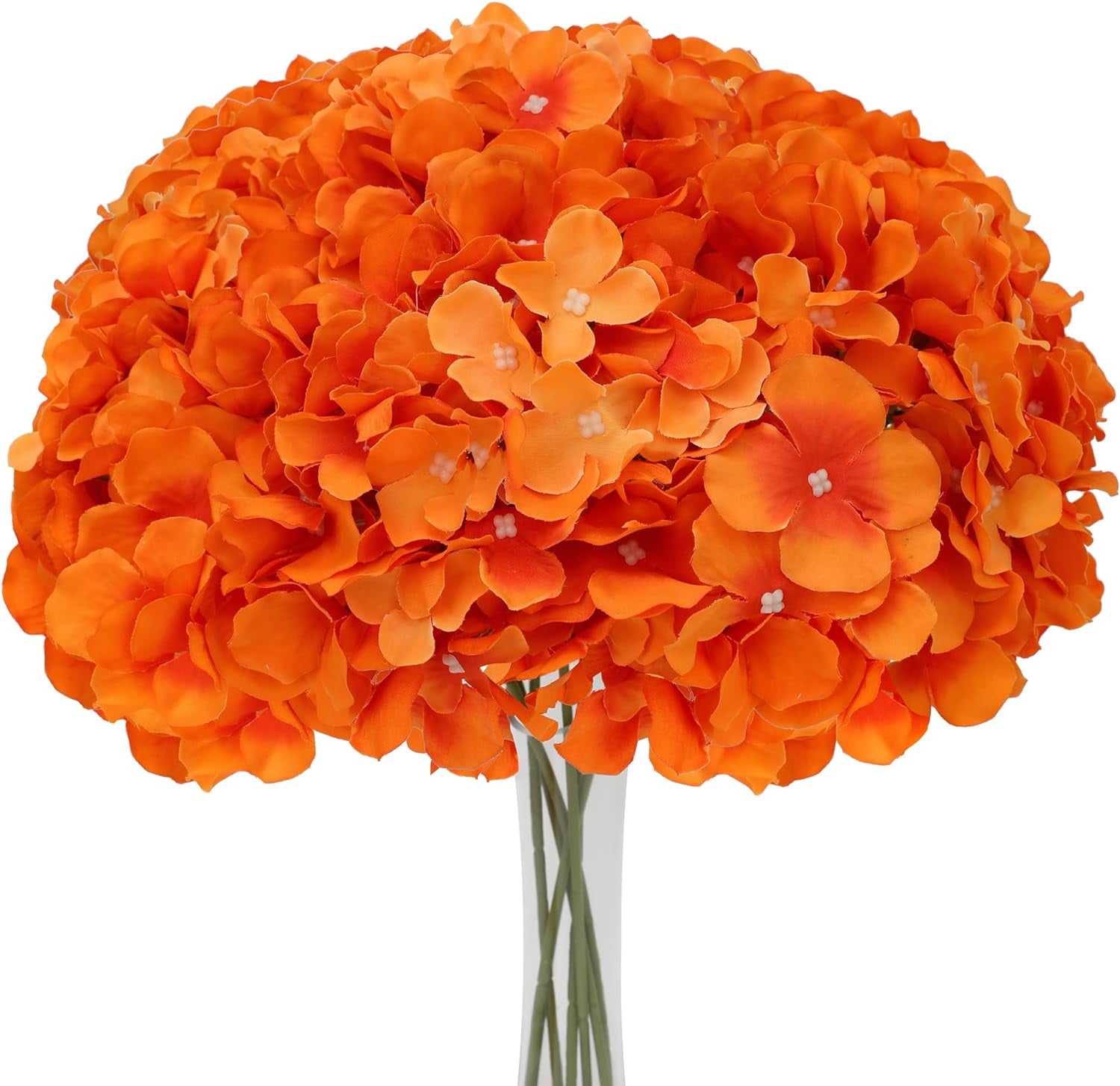 Fake Orange Hydrangea Artificial Flowers - Faux Silk Hydrangeas Flowers Heads with Stems Real Touch for Home Wedding Party Table Decor(Orange,Pack of )