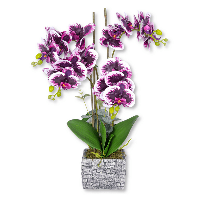 Fake Orchid Plant, Velvet Touch, With Brick Wall Like Planter, Indoor