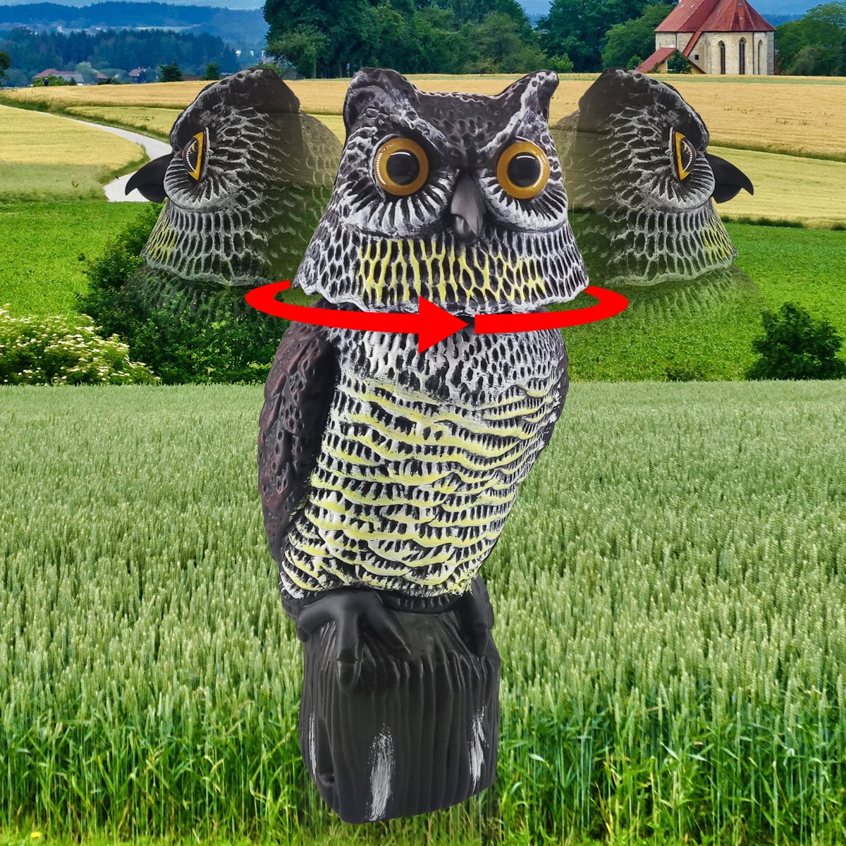 Fake Owl Decor with Moving Head Realistic Owls to Scare Birds Away