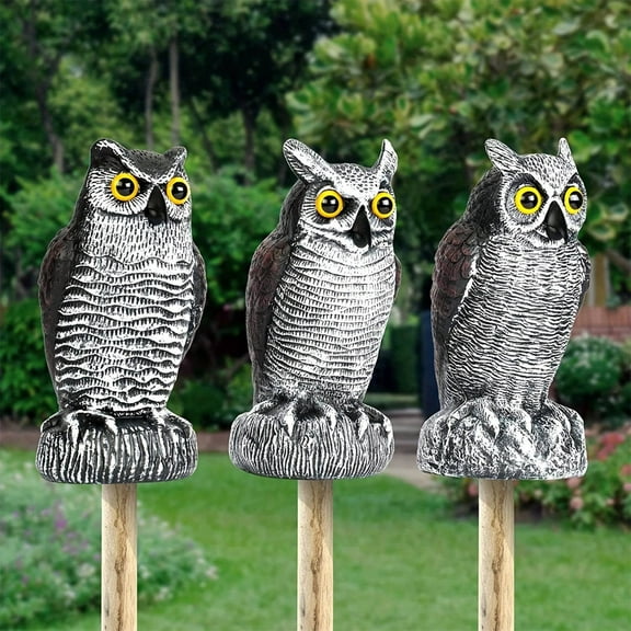 Large Fake Owl Decoy to Scare Birds Away - Garden Scarecrow Provides Natural Pest Control - 9.6" Tall - Great Horned Owl C