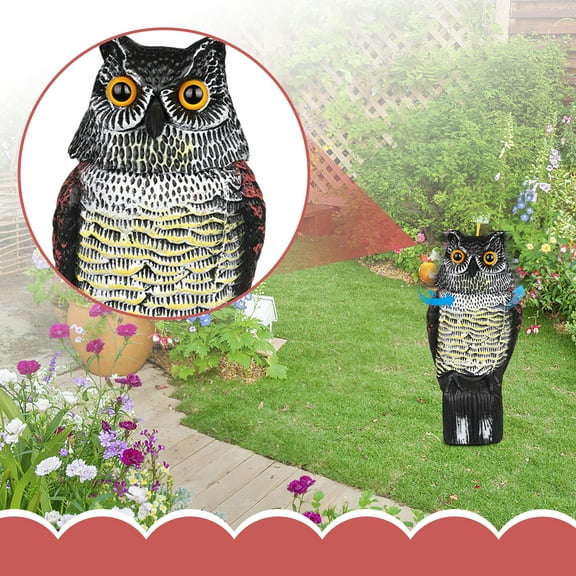 Fake Owl Decoy, Realistic Garden Scarecrow Decor, 15" 360º Rotating Head to Scare Birds Away from Gardens, Rooftops, and Patios
