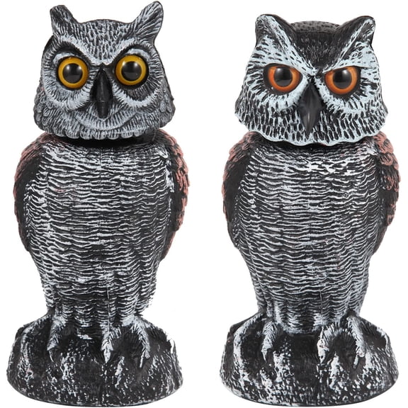 Fake Owl Decoys Rotating Head Bird Deterrent Plastic Scarecrow Pest Repellent Garden Patio 2 Pack