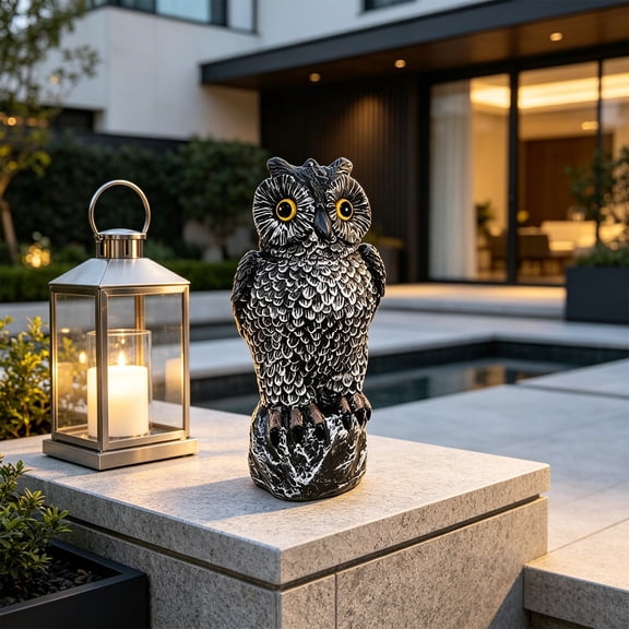 Fake Owl Decoys to Scare Birds Away,Rotating Head Bird Deterrents,Nature Enemy Scarecrow Plastic Statues,Pest Repellent for Gardens and Patios 6.30x5.51x12.01 inches