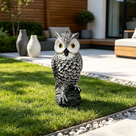 Fake Owl Decoys to Scare Birds Away,Rotating Head Bird Deterrents,Nature Enemy Scarecrow Plastic Statues,Pest Repellent for Gardens and Patios 6.30x5.51x12.01 inches