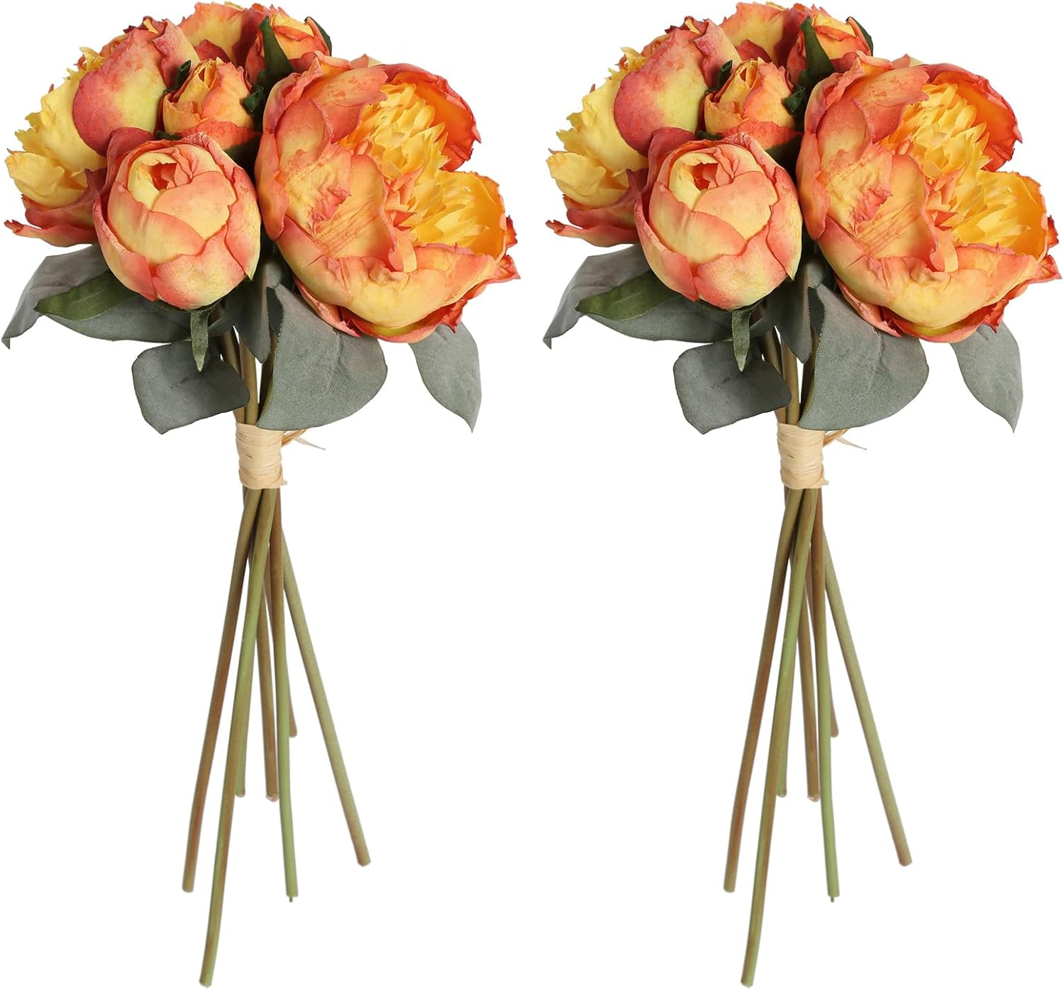 ABCISI 2 Bouquets Artificial Peonies, Silk Flowers 14Heads Vintage Fake Flowers, Faux Peony for Flower Arrangements, Lifelike Decor for Centerpiece Home Table Dining Room (Orange)