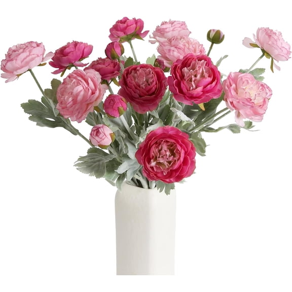 Fake Peonies Artificial Ranunculus Flowers 8Heads Pink Flowers Combo Hot Pink Silk Flowers .7" Artificial Flowers Bulk for Faux Floral Arrangements Home Table Decor (Multi-Pink)
