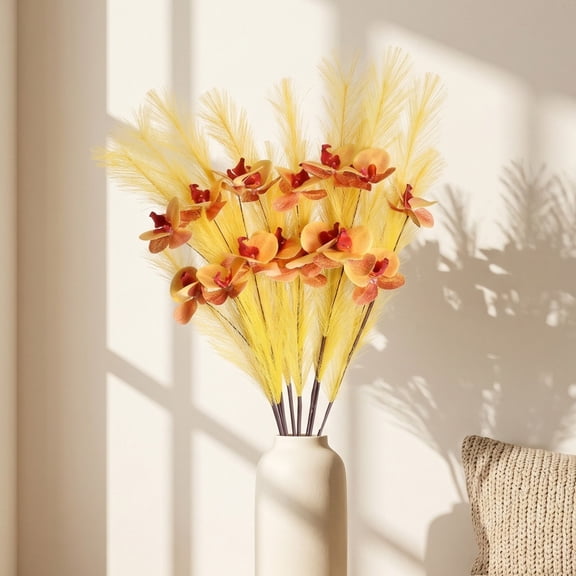 Fake Phalaenopsis And Reed Arrangement, Artificial Flowers for Indoor Table Desk Hotel Decoration, Lifelike Orchid Stems for Vase, Artificial Flower *2 Stem