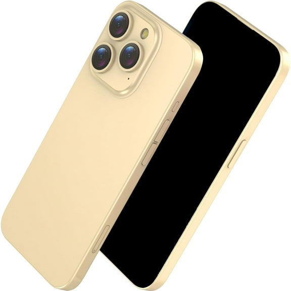 Fake Phone Dummy Prop Phone, Black Screen Prank Stuff Decoy Pear Non-Working Phone 15 for Kids Play, Display Look Like Real Phone 15 (Gold)