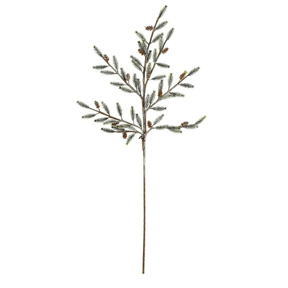 Fake Pine Branch With Pinecone: Frosted, Green/Brown, 27 Inches