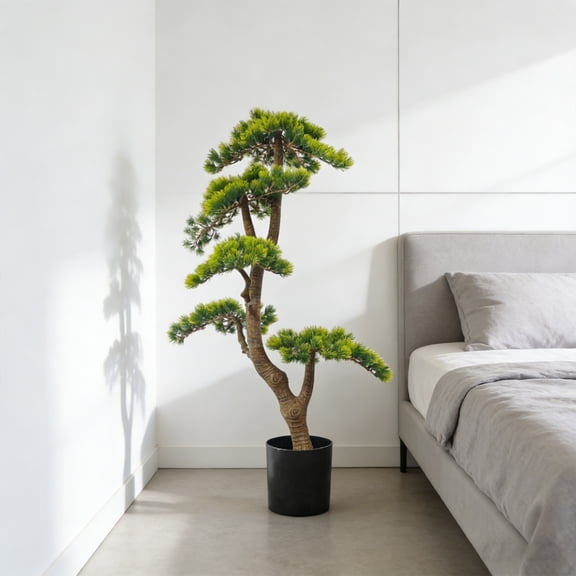 Fake Pine Tree Artificial Pine Plant Faux Plastic Green Leaves Nearly Natural Plants With Plastic Planter for Home Office Indoor Outdoor Decor 100cm