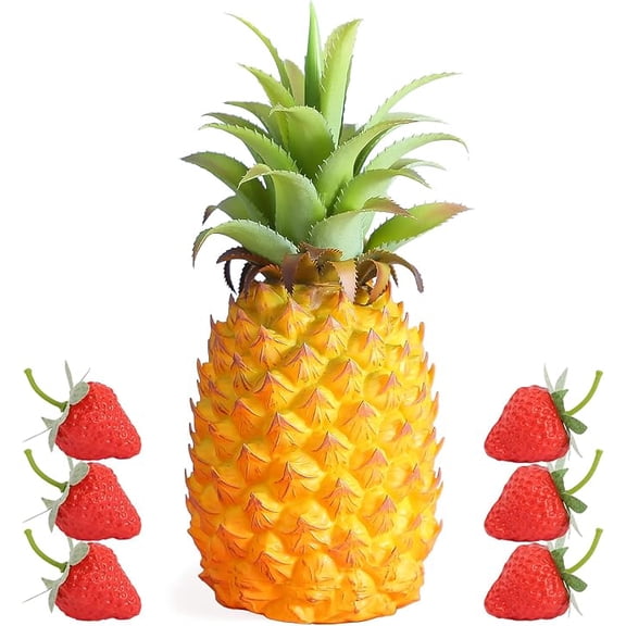Fake Pineapple Decor, Artificial Fruit for Kitchen Decoration - Lifelike, Realistic Faux Plastic Fruit, Medium Size