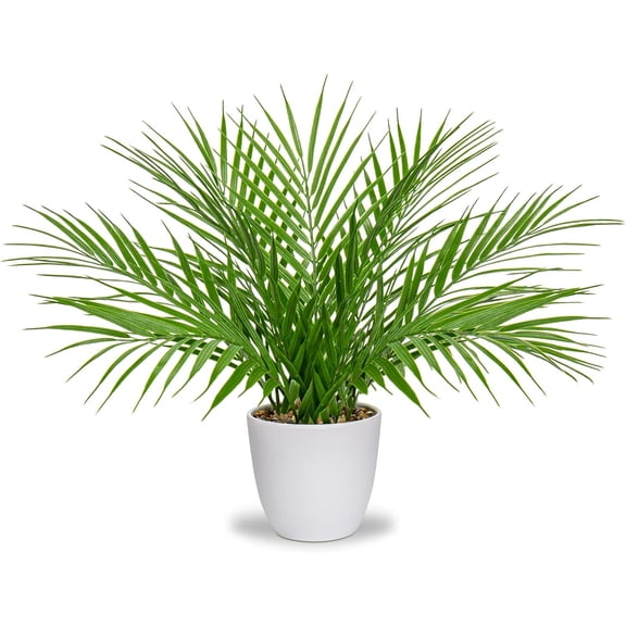 Fake Plant 15 Artificial Palm Plant in White Pot Real Touch Faux Tropical Palm Tree Houseplant for Home Indoor Living Room Tabletop Balcony Decorations