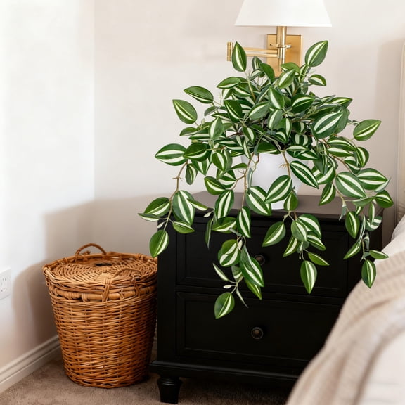 Fake Plant,Artificial Hanging Plants,Artificial Plants Greenery Watermelon Peperomia Fake Potted Plants Faux Hanging Vine Plant Indoor Home Decor,Artificial Green Plants Simulation(A)