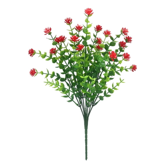 Fake Plant Decor, Uv Resistant Artificial Outdoor Flower, Fake Flower Arrangement, Eucalyptus Decor, 7-Branch Red Camellia Eucalyptus, 14X2X2 Inch Compact Decorative Piece for