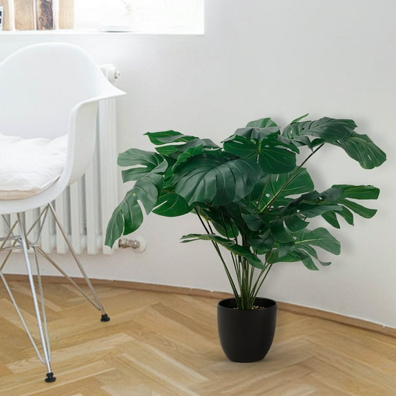 Fake Plant Indoor Artificial Monster Plant Black Plastic Flower Pot - Artificial Potted Tropical Palm Plant Suitable for home aesthetic decoration Living room shelves Office