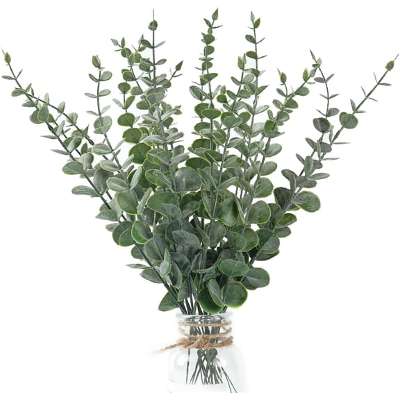 Fake Plants, 20Pcs Eucalyptus Stems Artificial Flowers, Fake Eucalyptus Leaves Stems, Plastic Grey Green Touch Leaf Branches for Home Office Flowers Bouquet Centerpiece Wedding Decoration