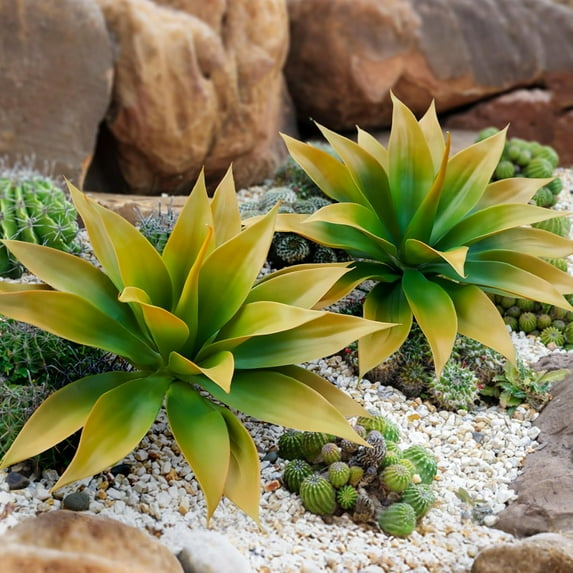 Fake Plants Artificial Agave Plants 13.8" Large UV Resistant Fake Agave Planters for Indoor and Outdoor Decorating Tropical Plant Succulents Greenery Indoor Decor(2Pack, Purple