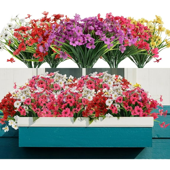 Fake Plants Artificial Flowers 20 Bundles No Fade Artificial Plastic Fake Flowers Faux Plants for Farmhouse Garden Porch Patio Indoor Wedding Decoration